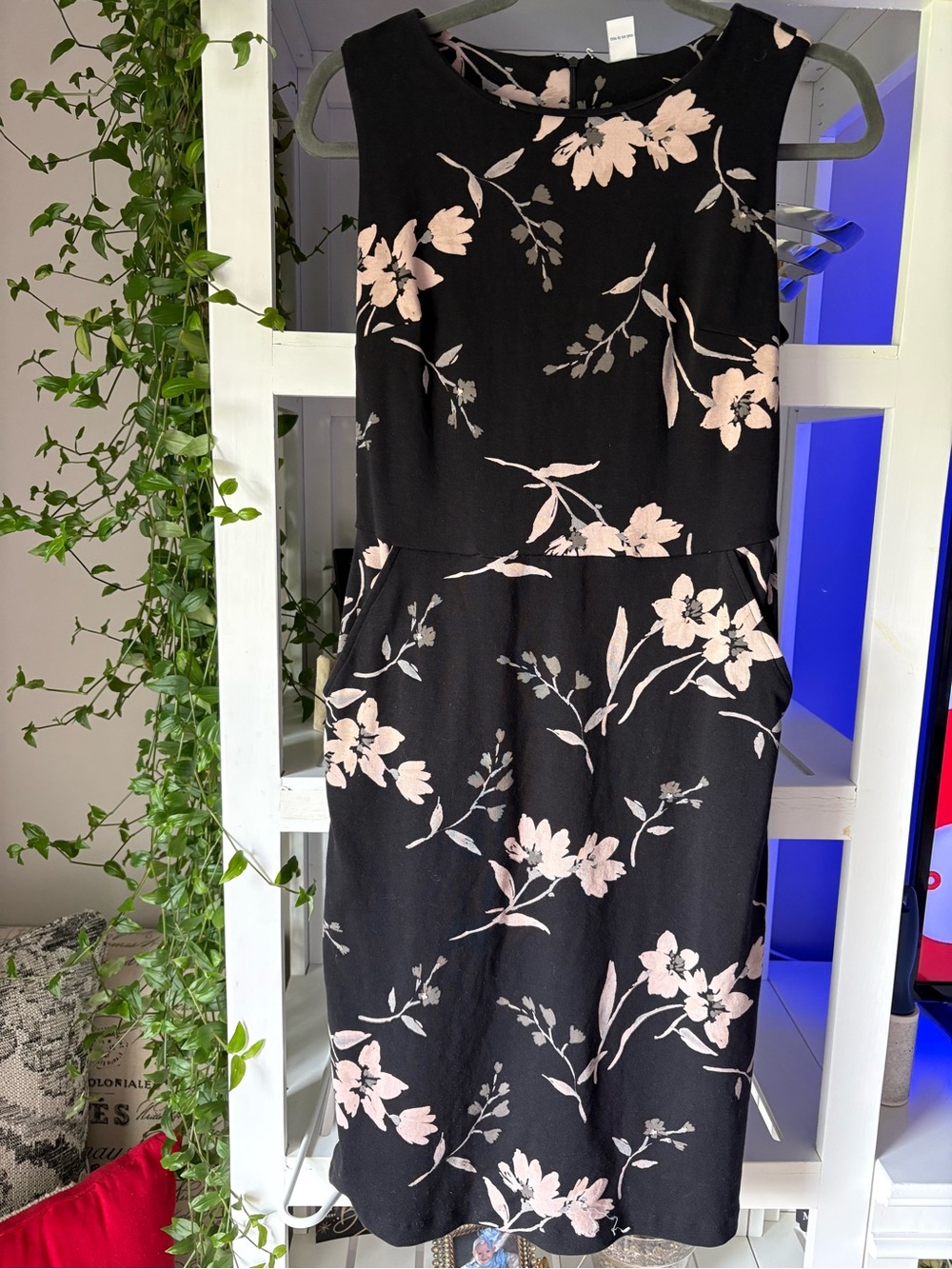 Old Navy Black Midi Dress with Pink Floral Print